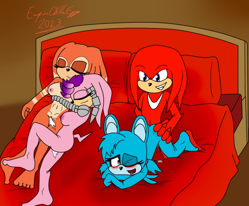 1boy 3girls anthro doggy_style empireoftheegg julie-su knuckles_the_echidna mobian_(species) relic_the_pika sega shade_the_echidna sonic_(series) sonic_chronicles:_the_dark_brotherhood sonic_the_hedgehog_(archie) sonic_the_hedgehog_(series)