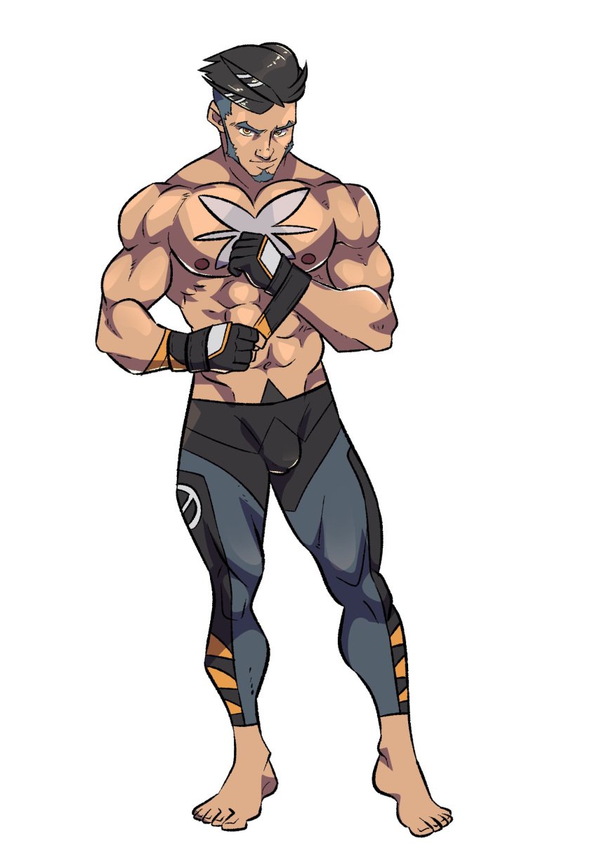 1boy abs biceps bulge bulging_biceps exleg gijinka hlr hlr_art human lokix looking_at_viewer male male_only muscles muscular muscular_male pecs pokemon pokemon_sv shirtless_male smooth_chest smooth_skin solo_male