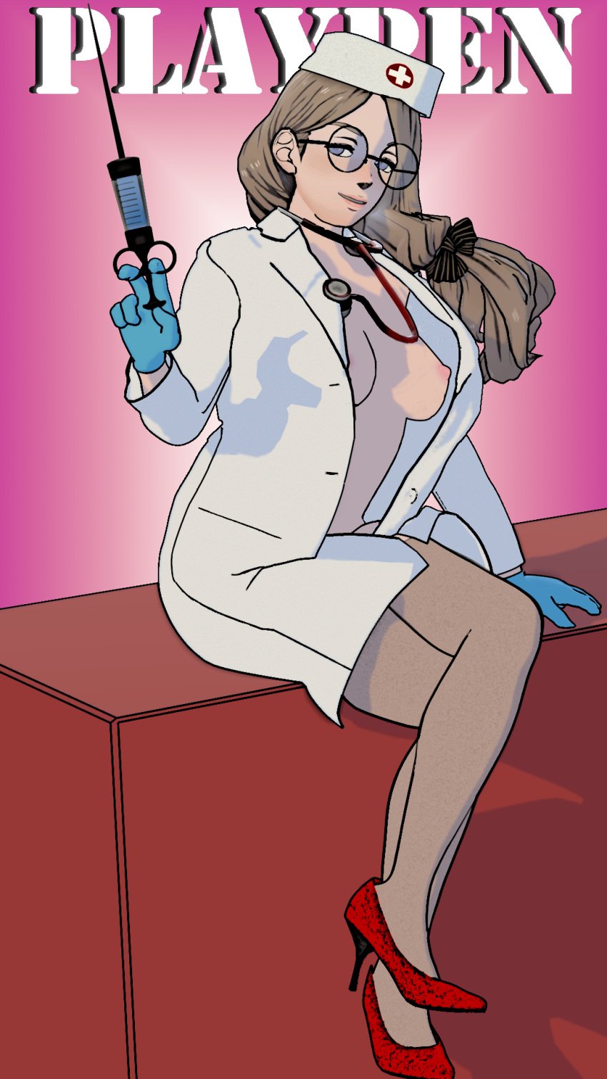 3d cel_shading gunchapred long_hair mercedes_von_martritz nurse nurse_cap nurse_uniform reds_light_district syringe tagme