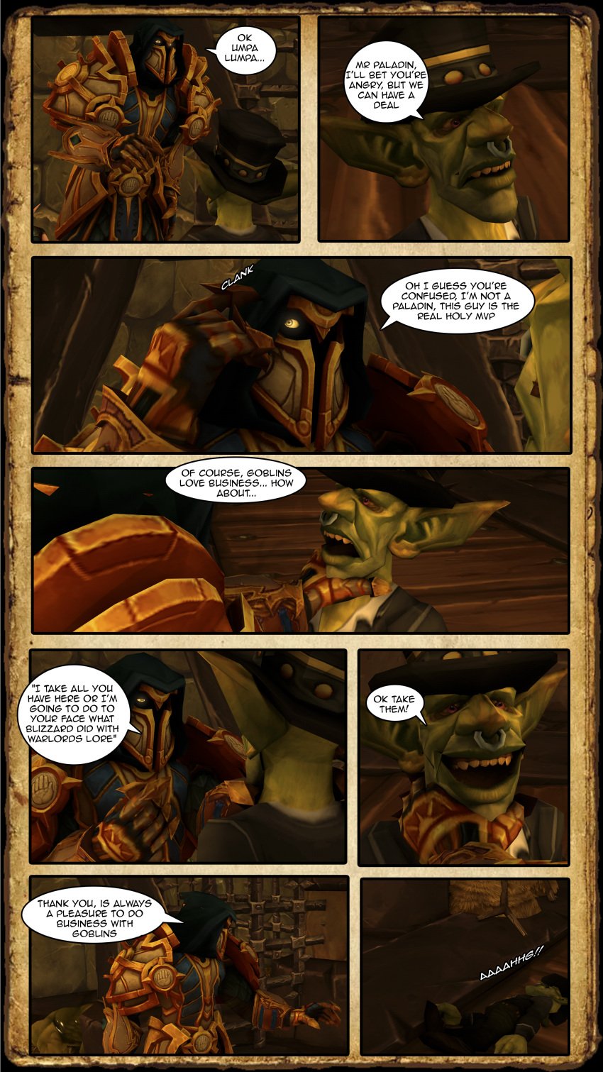 2boys 3d blizzard_entertainment comic comic_page goblin goblin_male human human_(world_of_warcraft) justicar_alberto justicaralb light-skinned_male light_skin no_visible_genitalia non-human original_character warcraft world_of_warcraft