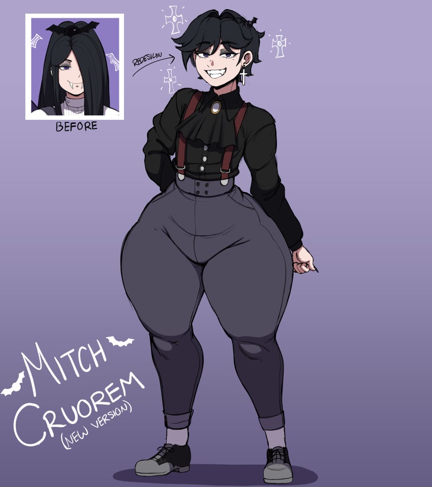 1boy big_ass big_butt black_hair blackwhiplash bottom_heavy bottom_heavy_femboy character_sheet femboy huge_ass huge_butt huge_thighs jeans male male_only mitch_cruorem oc original original_character short_hair smile smiling smiling_at_viewer solo source_request standing teapot_(body_type) thick thick_ass thick_legs thick_thighs thighs tight_clothing tight_fit tight_pants tights vampire wide_hips