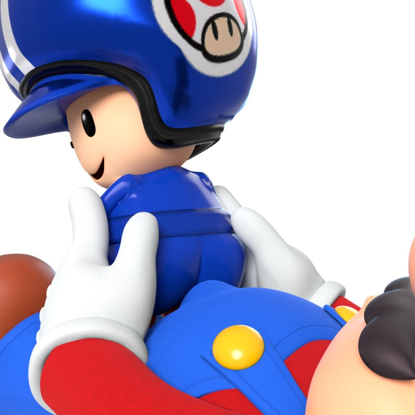 2boys 3d ass big_dom_small_sub bulge clothed gay gloves helmet jumpsuit looking_at_partner male male_only mario mario_(series) mario_kart overalls pit_crew_toad signinout toad_(mario) transparent_background