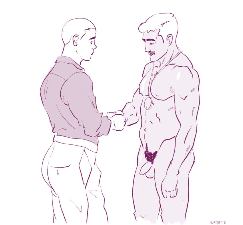 2boys abs artist_name average_sized_penis buzzcut champion clothed_male_nude_male cmnm cock daddy dick dilf erect_nipples facial_hair feet_out_of_frame flaccid flaccid_penis gay handshake handsome homobrute hunk jock manly masculine medal men mustache naked pecs penis pubic_hair sport staring_at_penis uncut unretracted_foreskin white_background