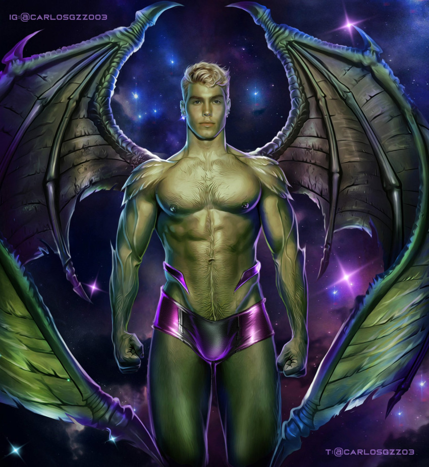 big_bulge bulge carlos_gzz derek_chadwick green_skin huge_bulge hulkling in_character instagram_model looking_at_viewer male male_only marvel model muscles muscular muscular_male shirtless_male teddy_altman underwear underwear_only wings