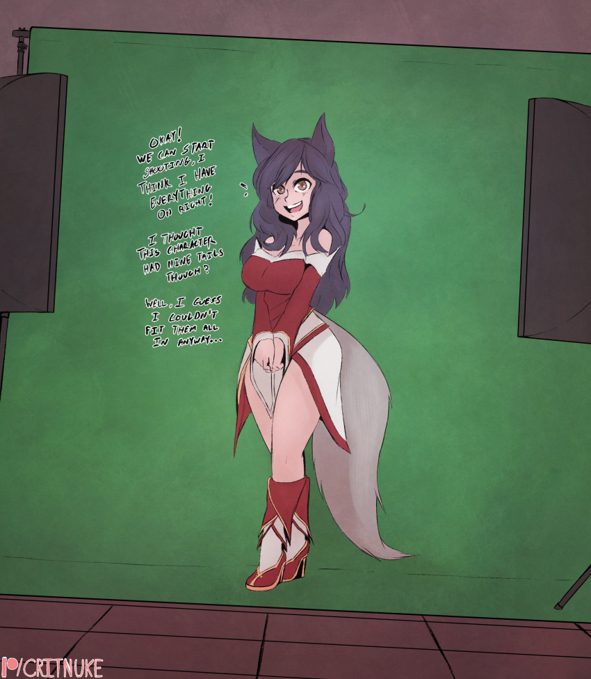 ahri animal_ears breast_expansion cosplay critnuke dialogue growth growth_sequence league_of_legends tail