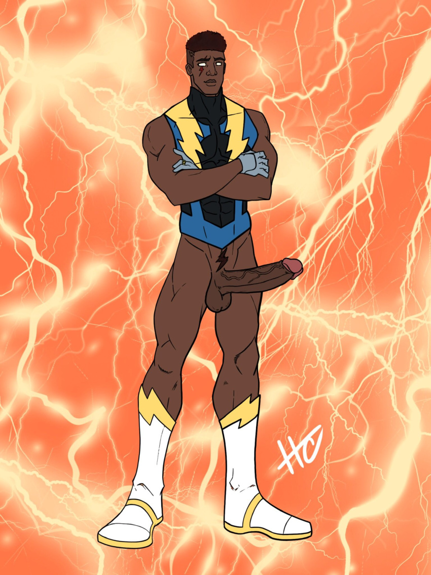 african african_male arms_crossed big_cock big_penis boner bottomless dark-skinned_male dark_skin dc erect_penis erection garth_ranzz hard_on heroic_creativity huge_cock legion_of_superheroes lightning_lad looking_at_viewer male male_only melanin muscles muscular muscular_male veiny_penis