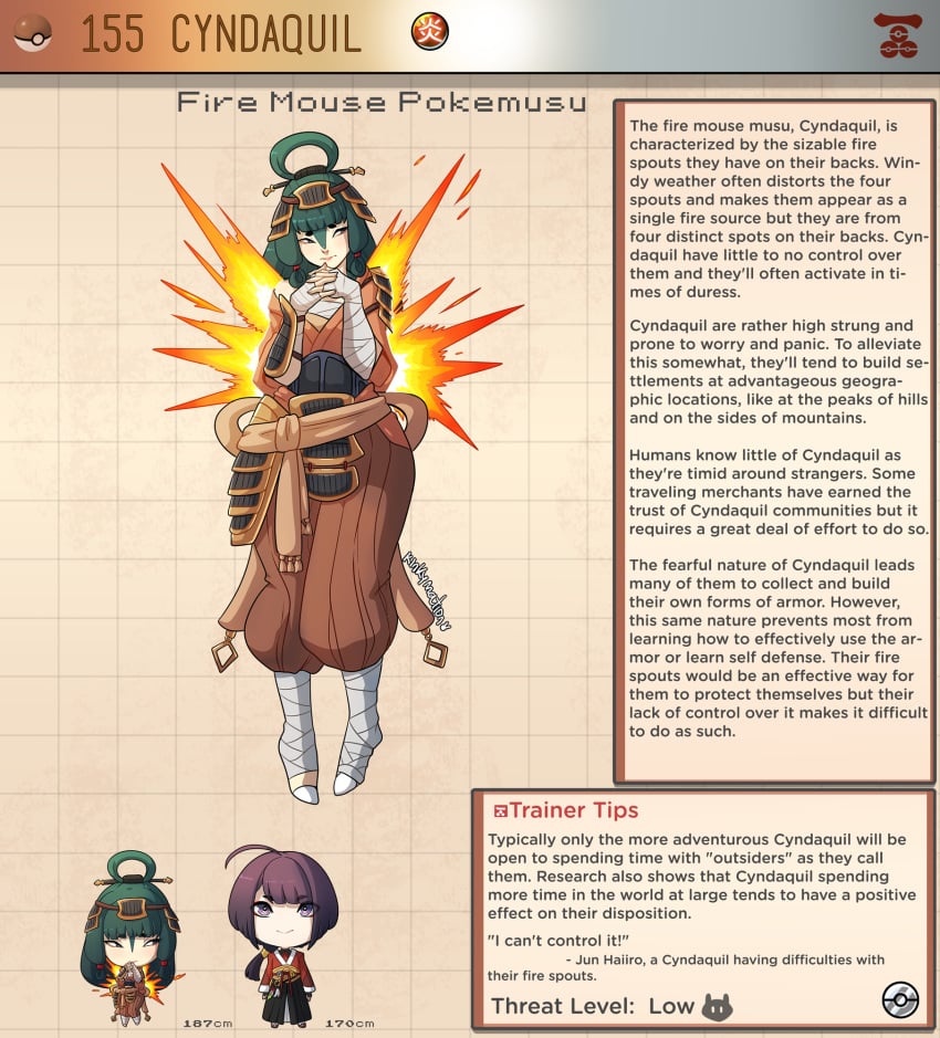 creature_index cyndaquil english_text female_focus generation_2_pokemon hi_res kinkymation nintendo page_155 page_number pokedex pokemon pokemon-girl_encyclopedia pokemon_(species) pokemorph pokemusu profile tagme text_box