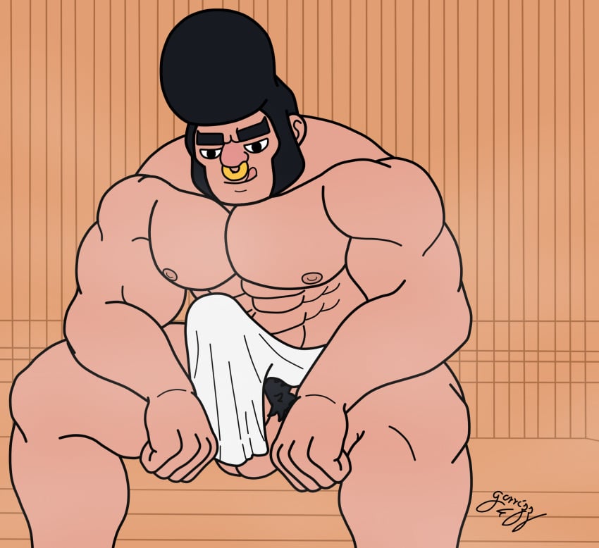 balls bara black_hair boner brawl_stars bull_(brawl_stars) erection gorrizz licking_lips male male_only muscles muscular nose_ring penis pompadour sideburns solo solo_male spread_legs