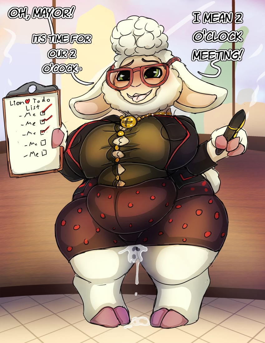 absurd_res anthro ass belly big_belly big_breasts big_butt bodily_fluids bottomwear bovid breasts caprine clothed clothing cum cum_drip cum_in_pussy cum_inside curvy_figure dawn_bellwether digital_media_(artwork) disney dripping eyewear female fur genital_fluids glasses hair hi_res horn huge_breasts huge_butt huge_hips huge_thighs inflation large_breasts mammal neo_geppetto nipples open_mouth overweight overweight_anthro overweight_female sheep short_stack skirt slightly_chubby small_(disambiguation) smile solo suit_jacket text thick_thighs tongue voluptuous weight_gain wide_hips wool_(fur) wool_hair zootopia