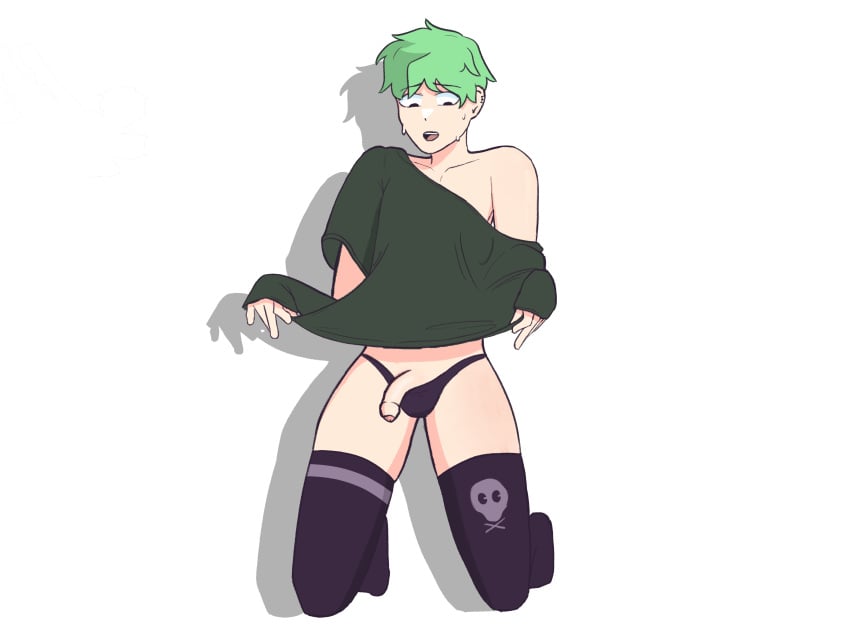 emo femboy girly goth green_hair meen paintedcubes socks thick_thighs