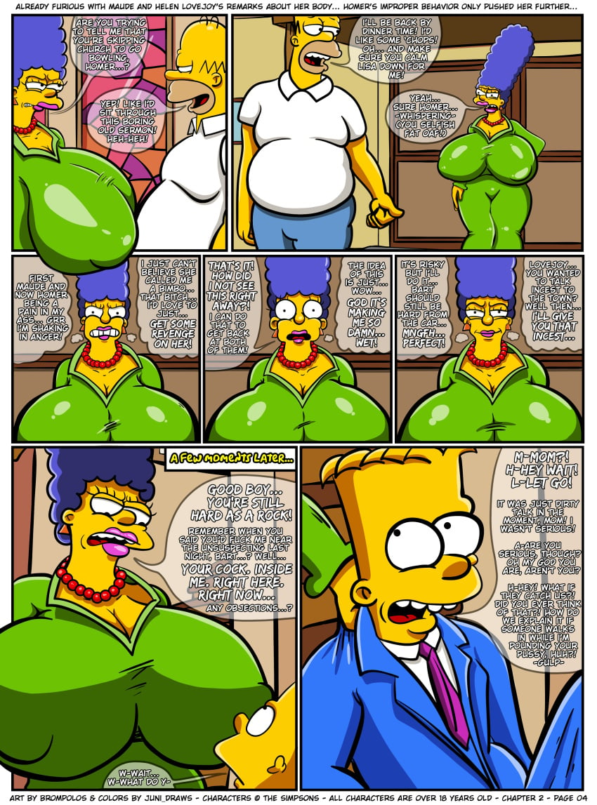 bart_simpson brompolos chapter_2 comic huge_breasts incest juni_draws marge_simpson mother_and_son page_4 size_difference the_simpsons yellow_body