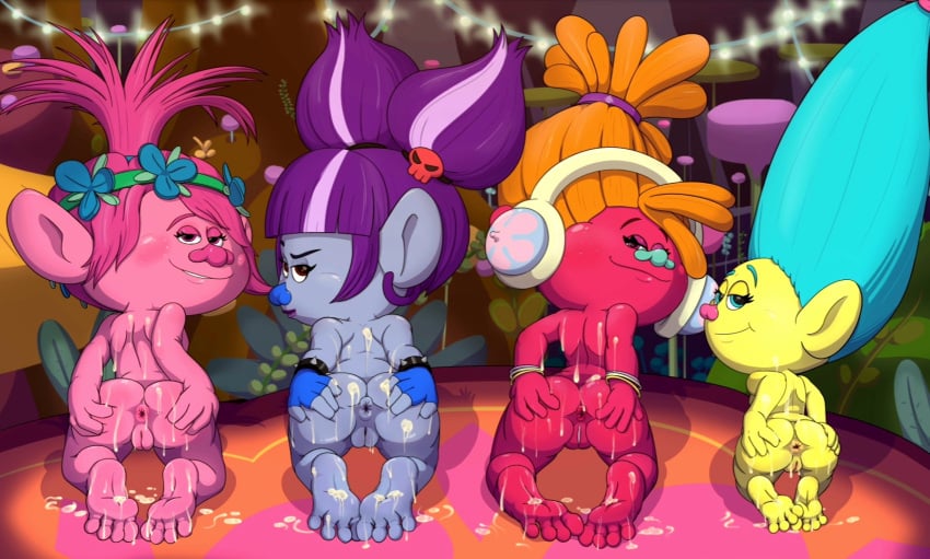 4girls anus ass background blue_eyes blue_hair blue_skin cum cum_on_body dj_suki dreamworks ear earphones feet happy_female multiple_girls naked_female orange_hair piercings pink_eyes pink_hair pink_skin pointy_ears poppy_(trolls) purple_hair pussy red_eyes red_skin scat semen smidge_(trolls) smiley_face thejestermime troll_female trolls:_trollstopia trolls_(film) trolls_world_tour vagina val_thundershock yellow_skin