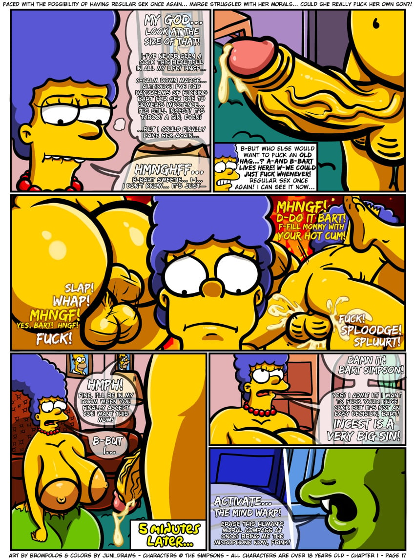 1boy 1girls alien angry areolae bart_simpson being_watched big_breasts big_butt big_cock big_penis biting_lip biting_own_lip breasts breasts_out brompolos butt chapter_1 cock comic cum cum_inside fantasizing female huge_areolae huge_breasts huge_butt huge_cock huge_penis imagining incest juni_draws lipstick_on_balls male/female marge_simpson mother_and_son page_17 penis precum reluctant sex size_difference the_simpsons thoughts vein veiny_penis