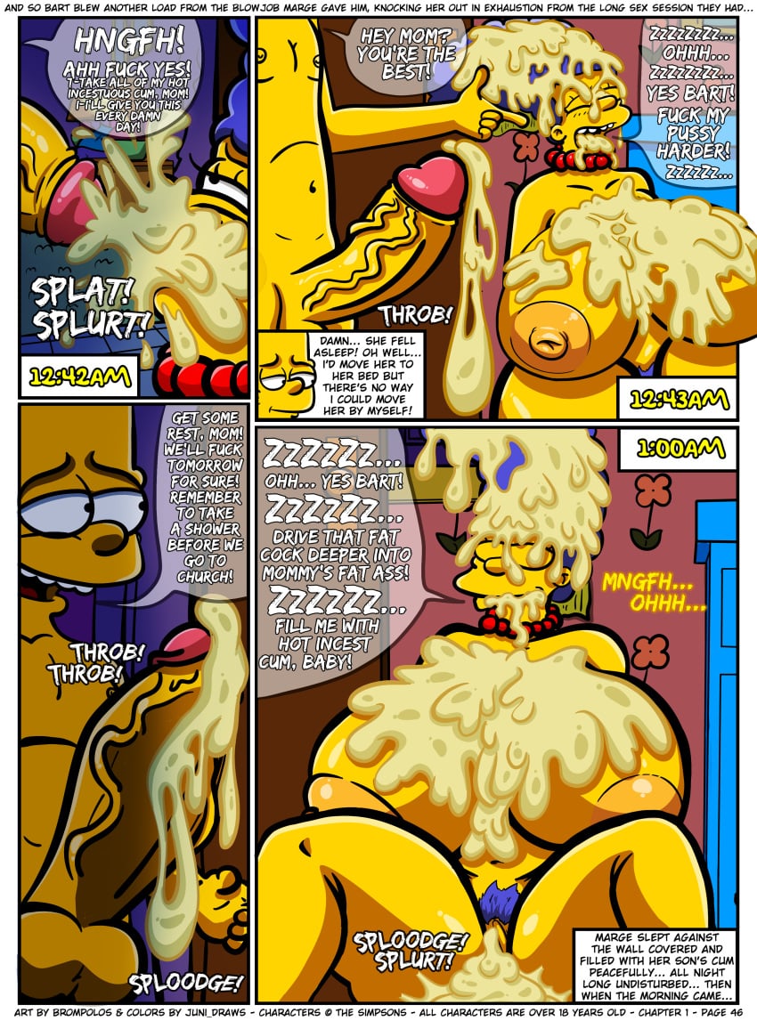 bart_simpson brompolos chapter_1 comic huge_breasts incest juni_draws marge_simpson mother_and_son page_46 size_difference the_simpsons yellow_body