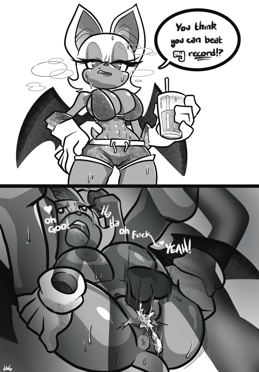 anthro anthro_only disembodied_penis drinking_glass gym_clothing gym_shorts instant_loss muscular muscular_abs muscular_female nanojam rouge_the_bat sonic_(series) squirt squirting