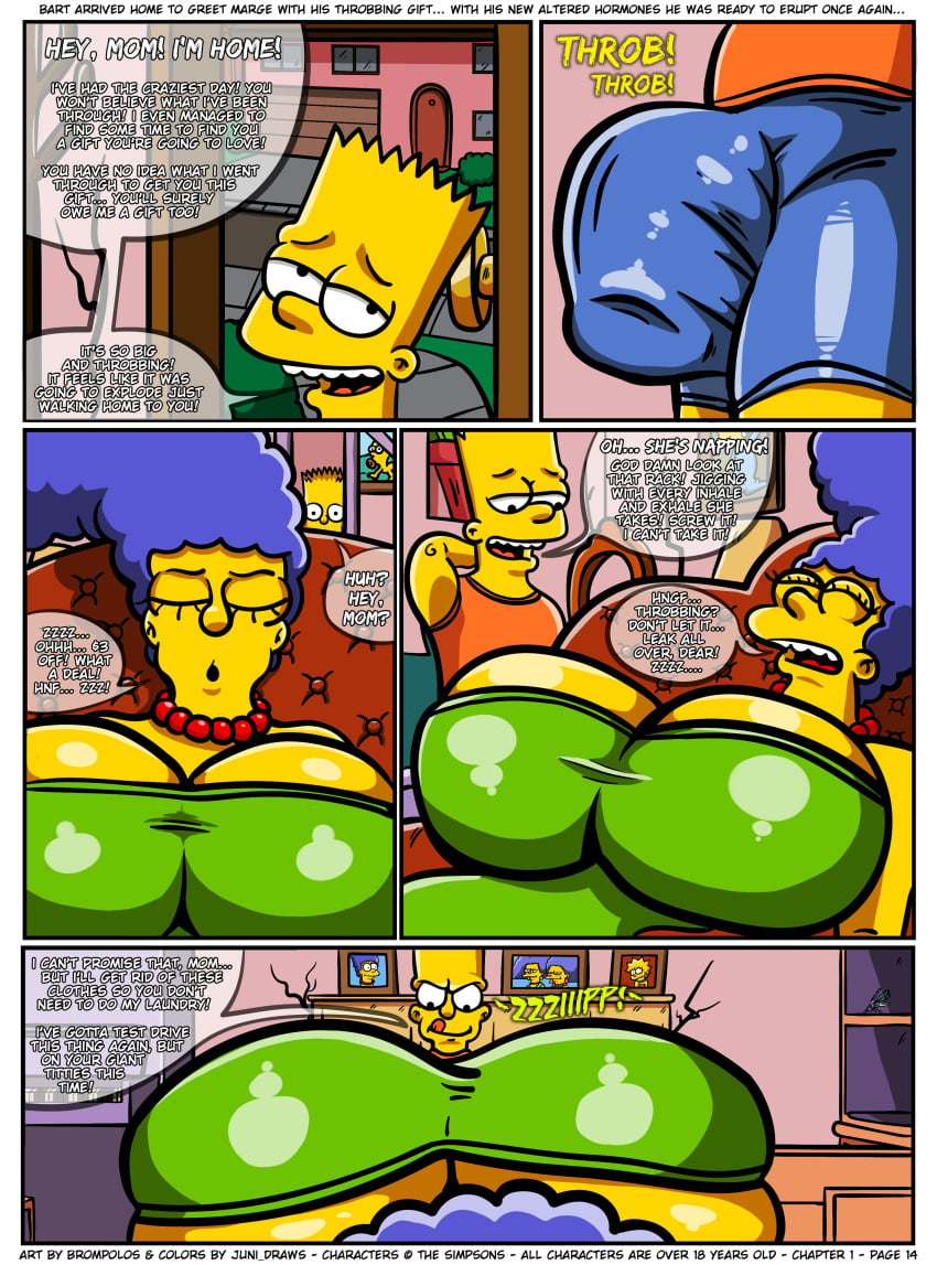 1boy 1girls bart_simpson big_breasts blue_hair breasts brompolos bulge bulge_through_clothing chapter_1 cock comic erection huge_breasts huge_cock huge_penis imminent_incest imminent_sex juni_draws marge_simpson mother_and_son page_14 penis size_difference sleeping the_simpsons unzipped unzipping yellow_body yellow_skin