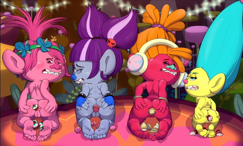 4girls anus ass background blue_eyes blue_hair blue_skin candy cupcake dj_suki dreamworks ear earphones feet happy_female moaning multiple_girls naked_female orange_hair piercings pink_eyes pink_hair pink_skin pointy_ears purple_hair pussy queen_poppy red_eyes red_skin scat smidge_(trolls) smiley_face spread_ass thejestermime troll_female trolls trolls:_trollstopia trolls_world_tour vagina val_thundershock yellow_skin