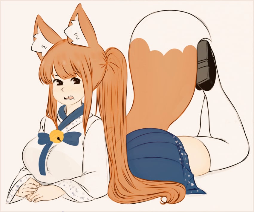 1girls animal_ear_fluff animal_ears animal_tail big_breasts clothing flawsy fox_ears fox_girl fox_tail long_hair orange_hair original simple_background tagme white_background