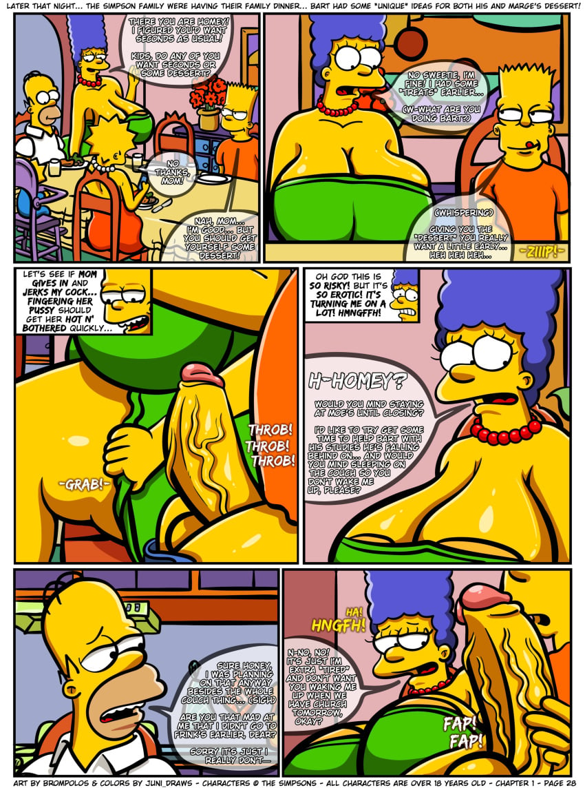 2boys 2girls areolae bart_simpson big_breasts blue_hair breasts brompolos chapter_1 cheating_wife cock comic commando female handjob homer_simpson huge_breasts huge_cock huge_penis incest infidelity juni_draws lisa_simpson male male/female marge_simpson mother_and_son page_28 penis sex size_difference stealth_handjob stealth_masturbation the_simpsons vein veiny_penis yellow_body