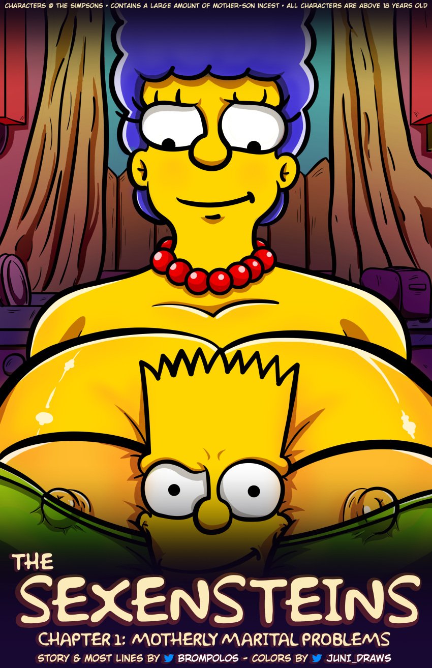 bart_simpson big_areola brompolos chapter_1 comic comic_cover huge_breasts incest juni_draws marge_simpson milf mother mother_and_son red_necklace size_difference slightly_exposed_areola slightly_exposed_nipples son the_simpsons