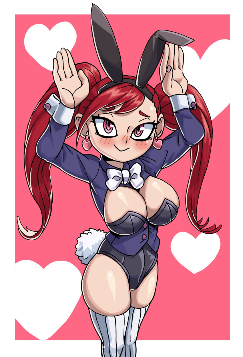 1girls aiba_manami bbtan big_breasts blush breasts bunnysuit female la_brava_(my_hero_academia) my_hero_academia pink_eyes playboy_bunny red_hair shortstack shounen_jump tagme twintails