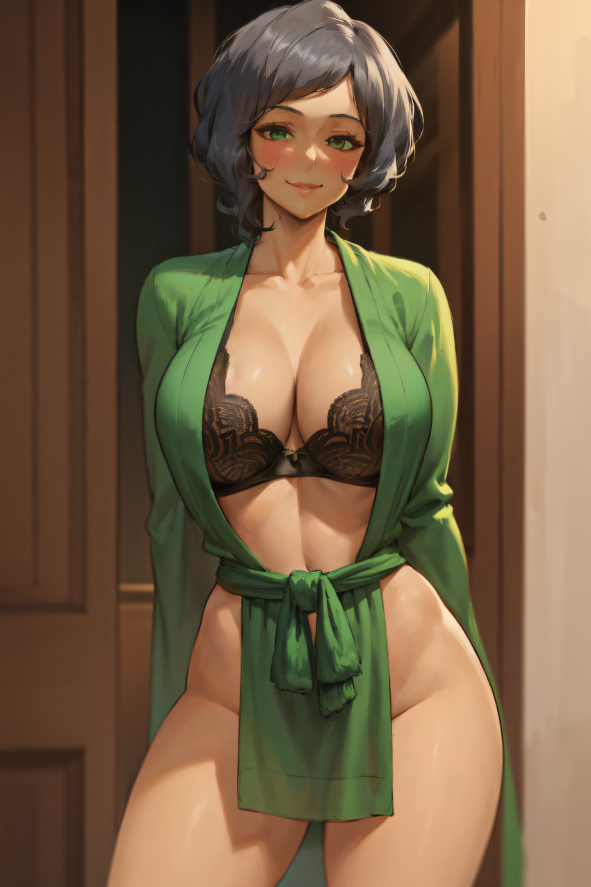 1girls ai_generated amiral_ai avatar_legends black_hair breasts earth_kingdom female green_eyes hips huge_breasts lingerie short_hair suyin_bei_fong the_legend_of_korra thick_thighs thighs wide_hips