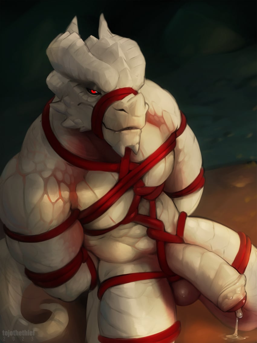 1boy 2023 abs all_fours anthro arms_tied artist_name baldur's_gate ball_stretcher balls ballsack bara bondage bound conditional_dnp dragonborn_(dnd) dungeons_and_dragons foreskin foreskin_folds gag gagged gay half-closed_eyes hands_behind_back hasbro hi_res horns humanoid_penis intact kneeling legs_tied looking_at_viewer male male_only masculine mature_male muscles muscular_anthro muscular_male narrowed_eyes nude_male partially_retracted_foreskin pecs penis red_eyes rope rope_around_balls rope_around_penis rope_harness scrotum semi-erect smooth_penis submissive submissive_anthro submissive_male tail testicles the_dark_urge_(baldur's_gate) tojo_the_thief uncut wizards_of_the_coast