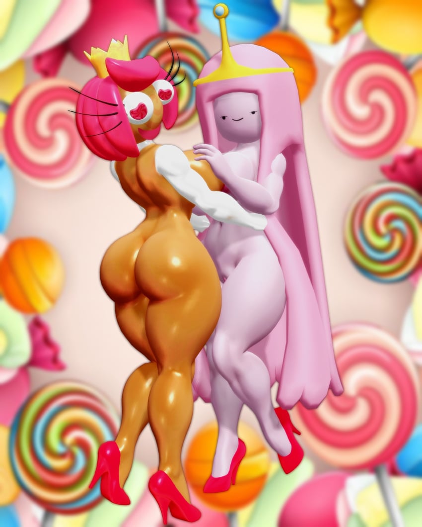 3d adventure_time ass crossover crown glitch_productions gooseworx hands_on_breasts high_heels huge_breasts josugomezofficialnew nude pink_body pink_hair pink_skin princess_bubblegum princess_loolilalu the_amazing_digital_circus thick_thighs