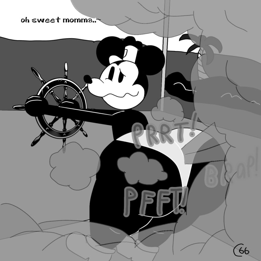 1boy 2024 anthro ass ass_focus big_ass big_butt black_body black_butt black_nose butt_focus chu_b_ballin dialogue disney english_text fart fart_cloud fart_fetish farting femboy huge_ass huge_butt male male_only mammal mickey_mouse mouse murid murine rodent solo standing steamboat_willie text topless underwear