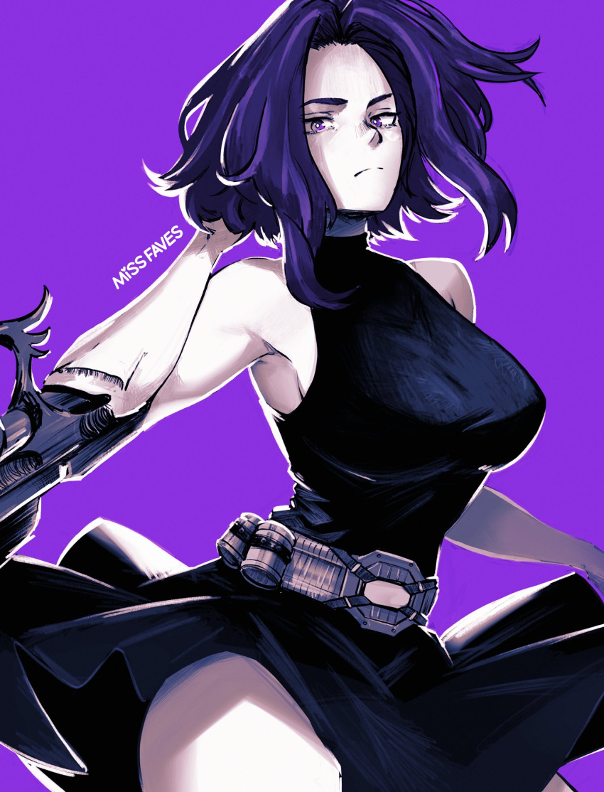 1girls 2d adult adult_female arm_cannon arm_transformation armpit artist_name bare_shoulders belt big_breasts black_dress body_modification boku_no_hero_academia breasts closed_mouth clothed clothed_female clothing commentary dress english_commentary fair-skinned_female fair_skin female female_focus female_only former_villain frown fully_clothed gun hand_in_own_hair highres human human_female human_only indigo_hair kaina_tsutsumi lady_nagant large_breasts light-skinned_female light_skin looking_at_viewer mature mature_female milf missfaves my_hero_academia no_sex organic_gun pale-skinned_female pale_skin pink_hair purple_background purple_eyes purple_hair purple_theme quirk_(mha) serious serious_look short_hair simple_background skirt skirt_lift sleeveless sleeveless_turtleneck_dress solo solo_female solo_focus superheroine superpower superpowers thighs transformation utility_belt villain villainess wavy_hair weapon