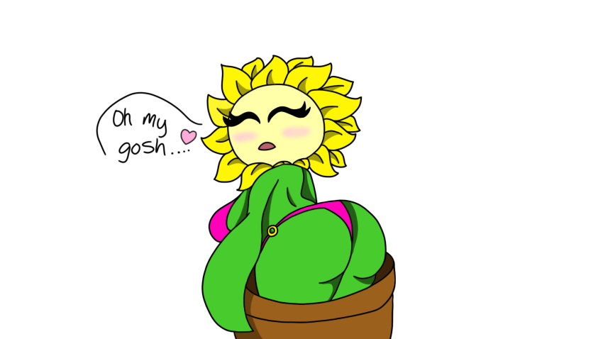 ass blush bra breasts closed_eyes dumptruck_ass flower flowerpot leaves open_mouth panties petals pokemon pokemon_(species) pokemon_gsc sideboob sunflora thick_thighs