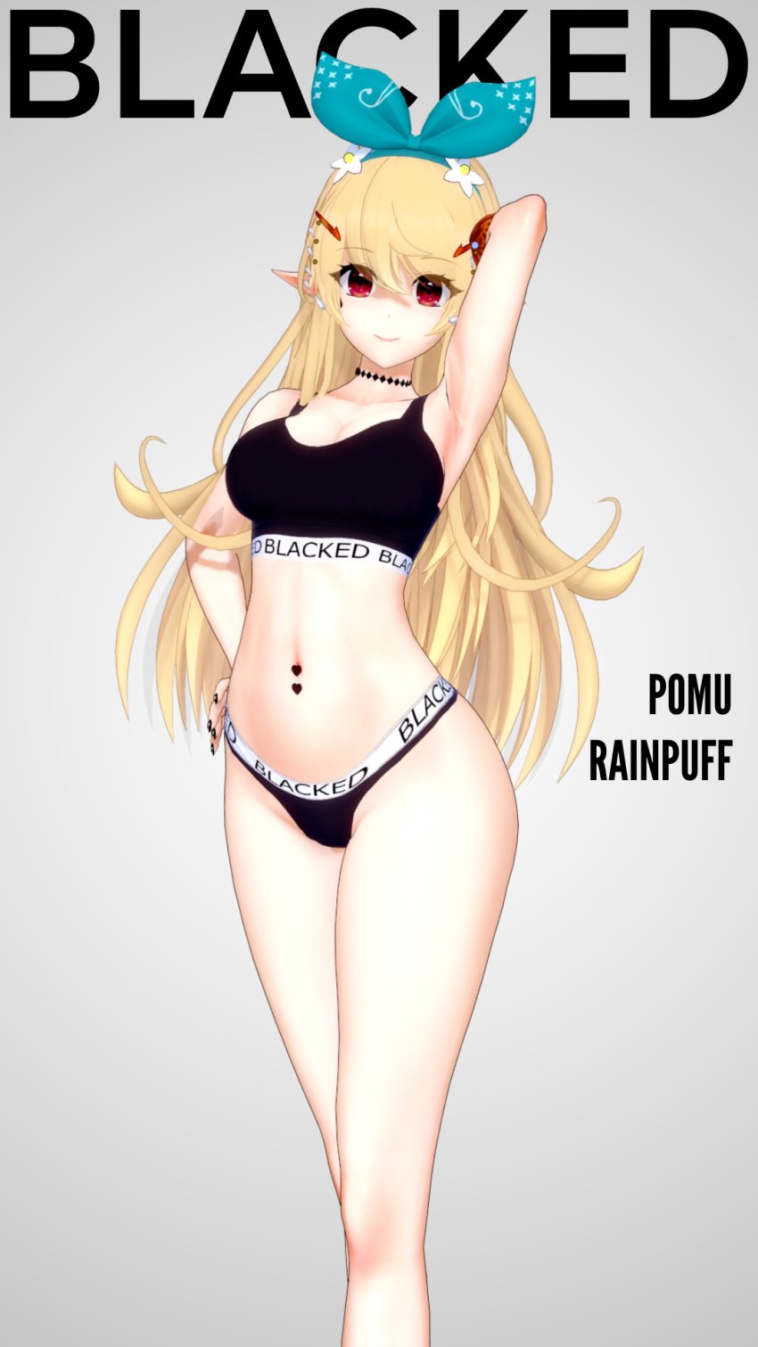 1girls 3d abused_paragon_(artist) blacked blacked_clothing blonde_hair commission female female_only hips koikatsu kurosanji midriff navel navel_piercing nijisanji nijisanji_en pomu_rainpuff queen_of_spades ribbon solo solo_female thighs virtual_youtuber