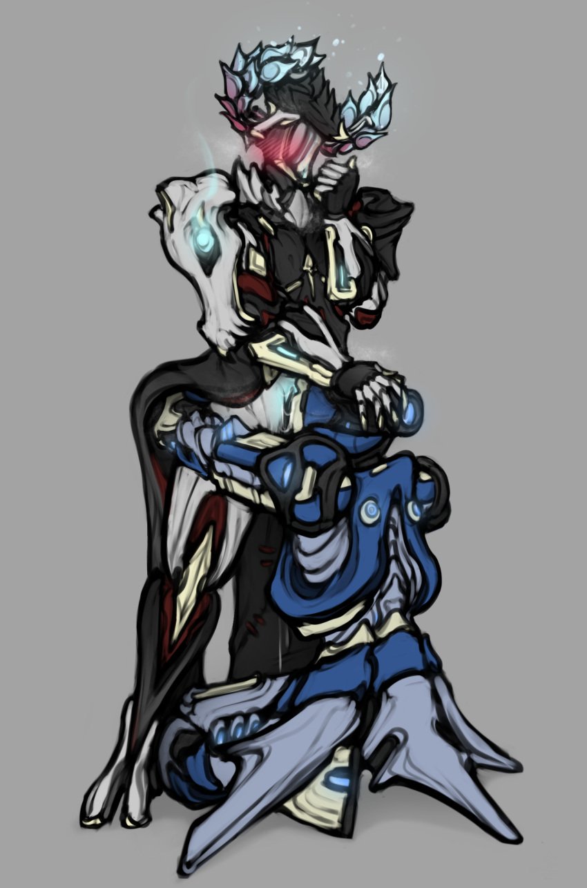 black_body blue_body blush cunnilingus dagath_(warframe) dandagazz gauss_(warframe) multicolored_body robot robot_girl robot_humanoid self_upload steam warframe wet_pussy white_body wreath