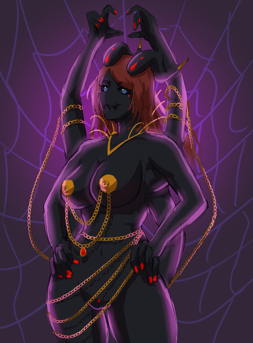 absurd_res arachnid arthropod black_body cute_eyes farodor female gold_(metal) hi_res original_characters solo spider spider_girl spider_humanoid