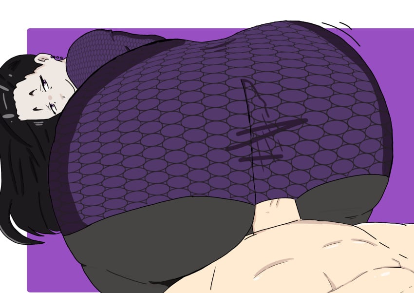 black_hair bottomless buttjob buttjob_in_skirt buttjob_under_clothes dress iori_(library_of_ruina) library_of_ruina long_hair pantyhose project_moon purple_eyes smug smug_face smug_grin