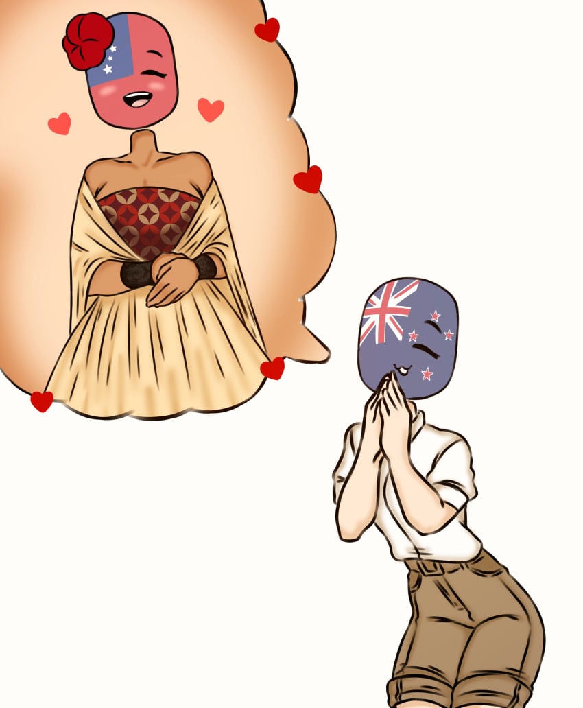 2girls big_breasts countryhumans countryhumans_girl dark-skinned_female daydream dress flawsy heart lesbian new_zealand_(countryhumans) praying samoa_(countryhumans) small_breasts smaller_female thinking_of_someone_else yuri