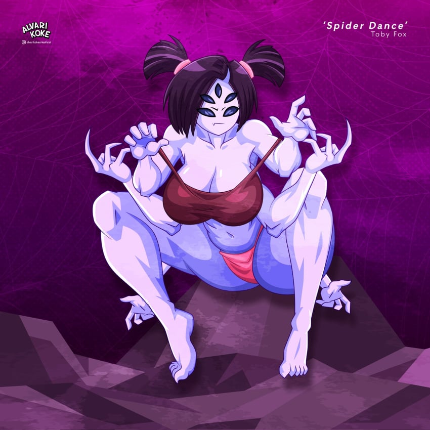 1girls alvarikokearte breasts female female_focus female_only hips huge_breasts looking_at_viewer milf milffet muffet solo solo_female spider spider_girl spider_humanoid straps_off_shoulders swimwear undertale undertale_(series)