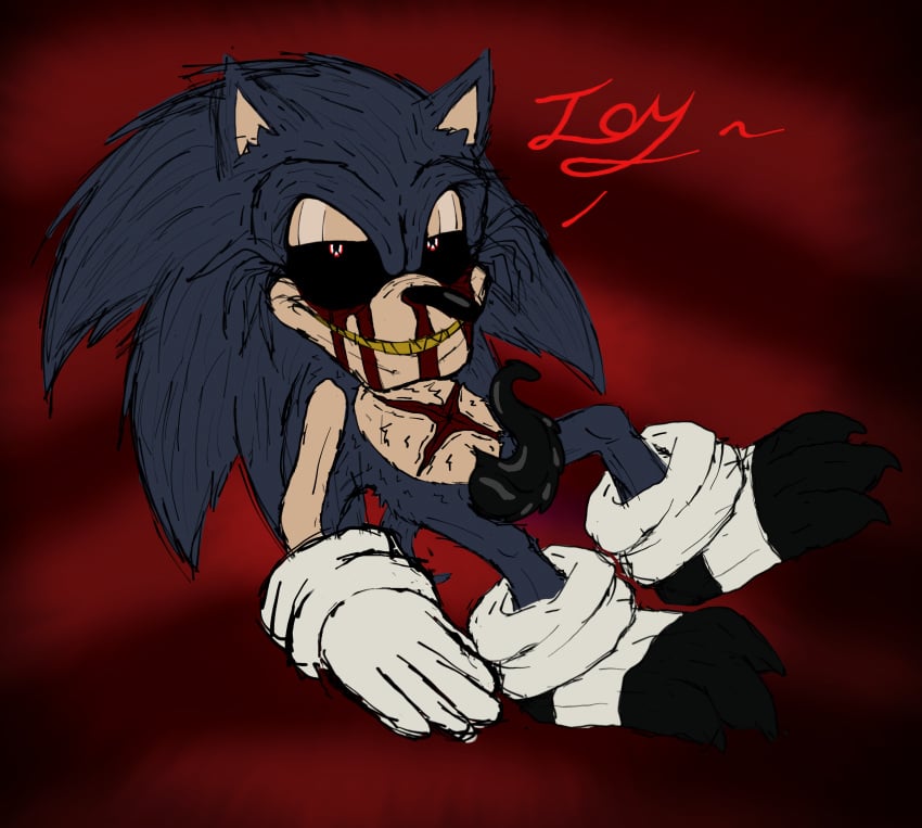 absurd_res anthro black_sclera blood blood_on_face blue_body blue_fur bodily_fluids claws clothing eulipotyphlan fur genitals gloves handwear hedgehog hi_res lord_x male male_only mammal penis_tentacles quills rubberh0es sega solo sonic.exe sonic.exe_(creepypasta) sonic.exe_(series) sonic_(series) sonic_the_hedgehog sonic_the_hedgehog_(series) tan_body tan_fur tentacle toe_claws unusual_anatomy unusual_genitalia