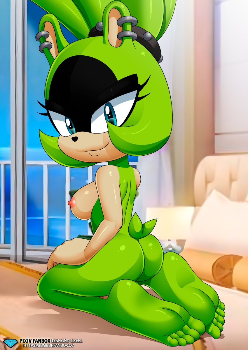 1girls anthro ass bbmbbf breasts diamond_level female female_only looking_at_viewer mobius_unleashed nipples nude palcomix pietros_secret_club sega solo sonic_(series) sonic_the_hedgehog_(series) surge_the_tenrec