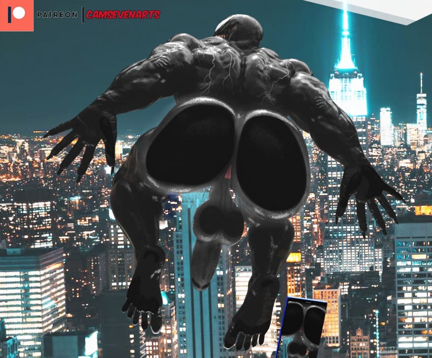 ass ass back_view backsack balls camseven cellphone condensation erection from_behind gay humanoid looking_back looking_pleasured male male_only marvel muscular muscular_male nude outside penis pov presenting presenting_ass presenting_butt symbiote venom venom_(marvel) window