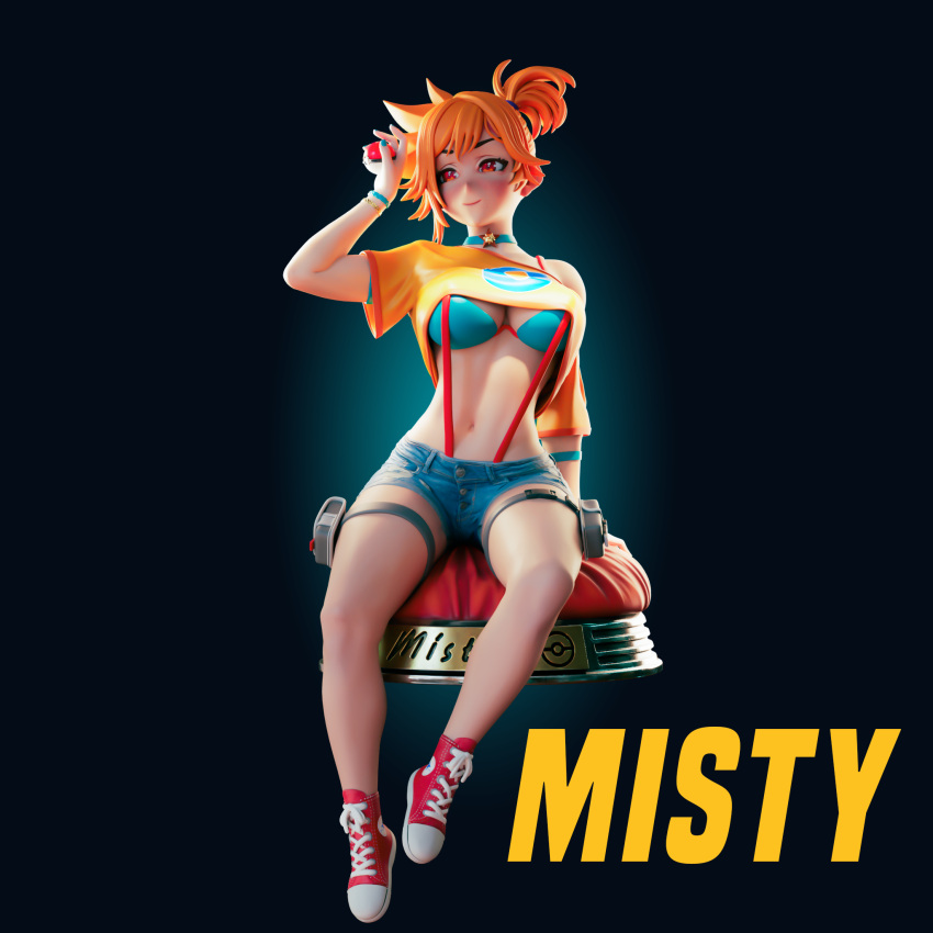 1girls 3d 3d_(artwork) 3d_print big_breasts converse_shoes curvy female female_only kasumi_(pokemon) misty_(pokemon) nintendo officer_rhu pokemon red_hair red_head sitting solo thick_thighs