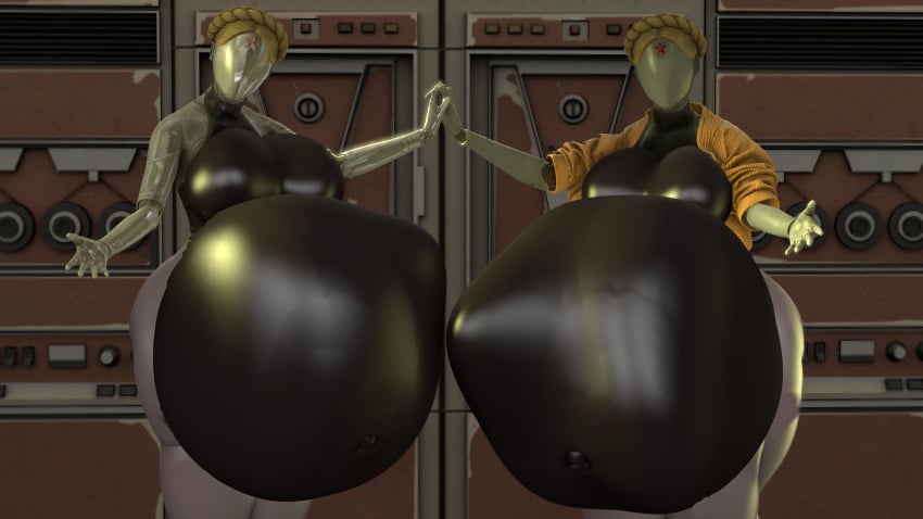 2girls atomic_heart big_belly cipherfie digestion female female_only female_pred left_(atomic_heart) multiple_girls right_(atomic_heart) robot robot_girl the_twins_(atomic_heart) vore