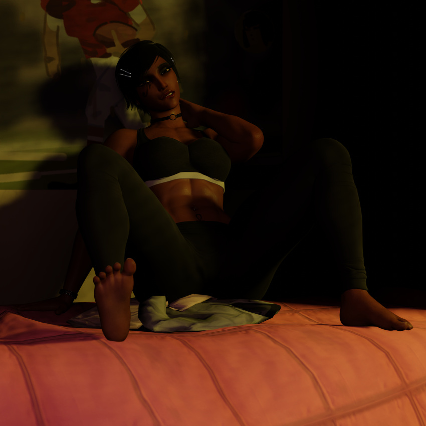 3d dommorama evening feet feet_focus female female_focus female_only fully_clothed looking_at_viewer overwatch overwatch_2 pharah self_upload solo solo_female solo_focus tattoo tattoo_on_belly toes yoga_pants