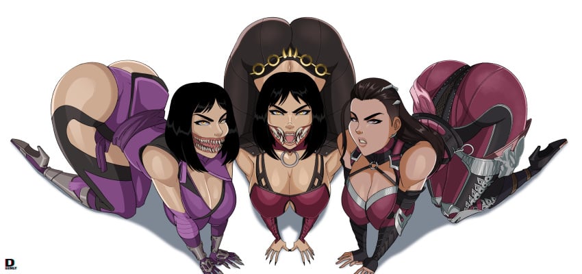 3girls ass big_ass black_hair deemlyart female female_only mileena mortal_kombat mortal_kombat_11 mortal_kombat_1_(2023) mortal_kombat_x