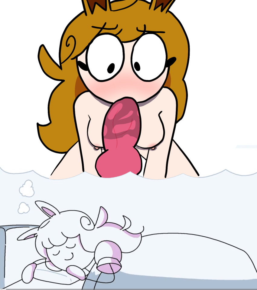 animal_penis blowjob breasts brown_hair candyevie dealkdoodles dreaming eevee_ears fellatio luvie penis sleeping tagme youtube youtuber zoophilia