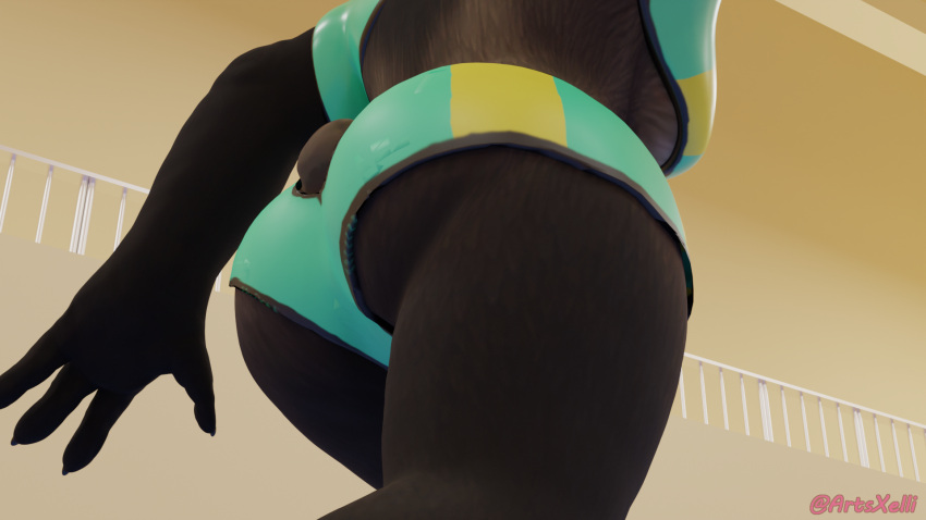 3d 3d_(artwork) 3d_model ass cg female furry panda pandaren pandaren_female red_hair tight_clothes tight_clothing volleyball volleyball_shorts volleyball_uniform warcraft world_of_warcraft wow