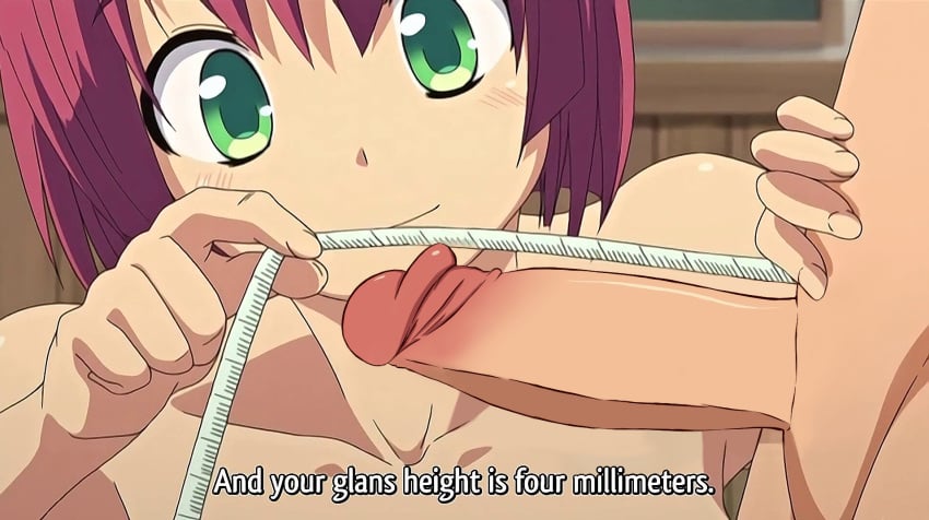 1futa 1girls 3rd_party_edit aihara_ai decensored edit english_subtitles focus_on_penis futabu futanari glans green_eyes looking_at_penis measuring measuring_penis measuring_tape niimura_akane nude penis red_hair schoolgirl screencap short_hair smile smiling text uncensored