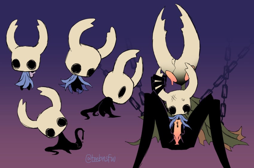 1boy ambiguous_gender anthro anthro_on_anthro black_body black_eyes cape chain chains cloak clothing duo erection forced genitals hollow_knight hollow_knight_(character) horn horn_grab horns imminent_sex incest insect larger_male male male/ambiguous penis protagonist_(hollow_knight) questionable_consent siblings size_difference smaller_ambiguous sweat team_cherry tentacle tentacles the_infection_(hollow_knight) tinybeasts unusual_penis