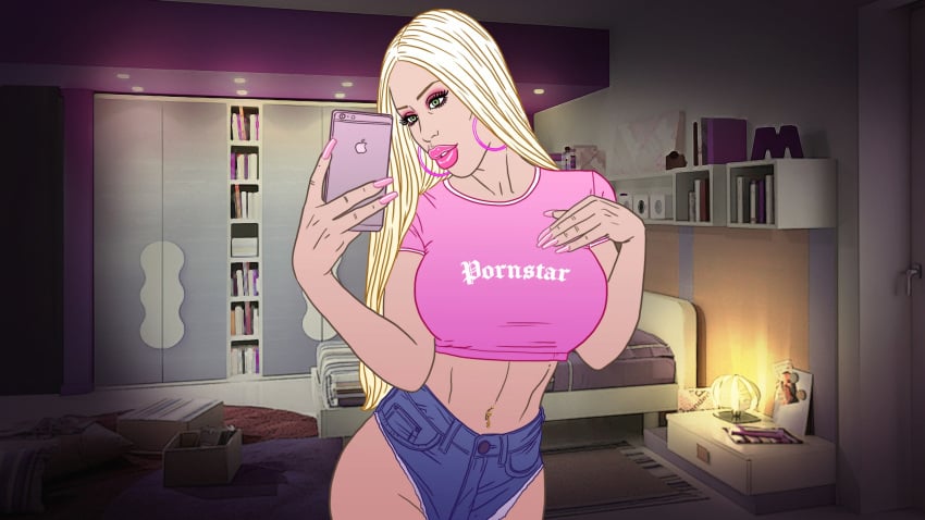 big_breasts big_lips bimbo blonde_hair brainless eva_kiss good_girl_gone_bad pink_shirt porn_star