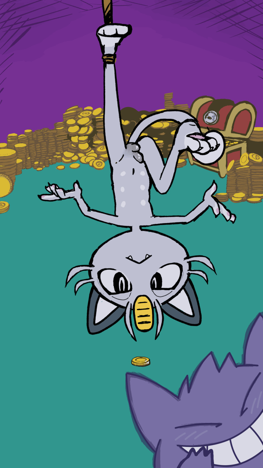 alolan_form alolan_meowth animated anthro biped bondage coin duo female generation_1_pokemon generation_9_pokemon gengar genitals gimmighoul gimmighoul_(chest_form) hi_res humanoid_genitalia humanoid_penis humiliation laugh laughing_at meowth multi_nipple navel nintendo nipples penis pokemon pokemon_(species) regional_form_(pokemon) restrained small_penis solo twentyfur